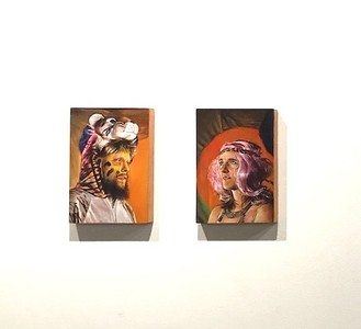 Léo et Victoire (Diptyque). Huile sur bois.18 x 12 cm. 2022